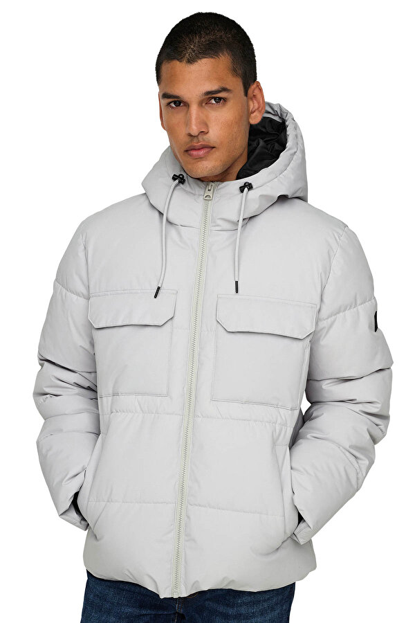 Only&Sons ONSELIJAH PCKT. HOOD JACK Gri Erkek Ceket