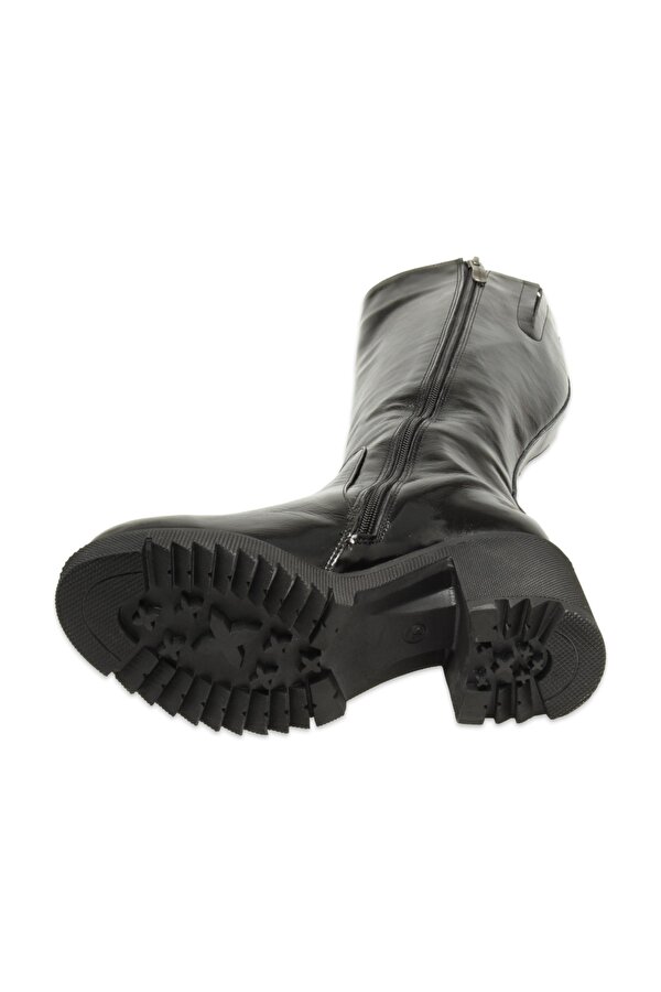 Mammamia D25Kc-2330 Kalin Topuklu Günlük Siyah Rugan Kadın Çizme