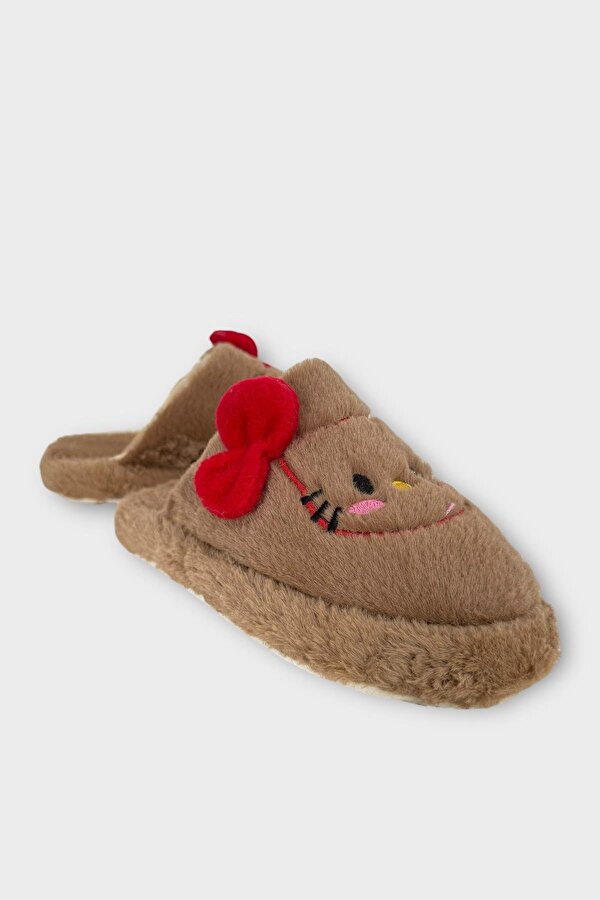 Liger HelloKitty Figürlü Sıcak Tutan Kışlık Kadın Ev Terliği KAHVERENGİ-KIRMIZI