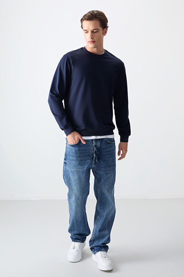 Air Jones Standart Fit Basic O Yaka 3lü Paket Siyah-İndigo-Fiesta Erkek Sweatshirt - 88363