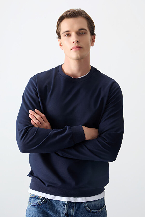 Air Jones Standart Fit Basic O Yaka 3lü Paket Siyah-İndigo-Fiesta Erkek Sweatshirt - 88363