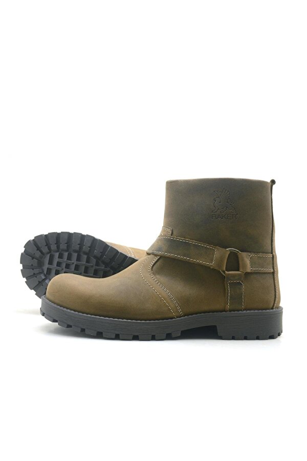 Rakerplus Chiron Hakiki Deri Kum Rengi Fermuarlı Kürklü Bot