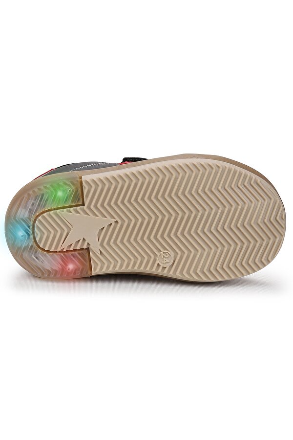 Kiko Kids Rena Günlük Cırtlı Işıklı Kız Bebek Spor Ayakkabı Siyah - Kırmızı