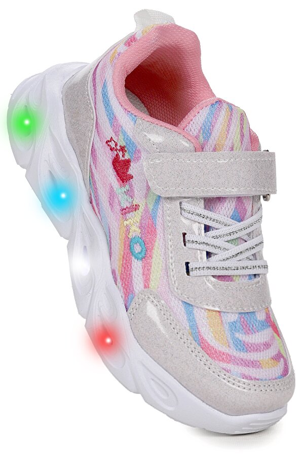 Kiko Kids Teno Cırtlı Işıklı Kız Çocuk Spor Ayakkabı Beyaz