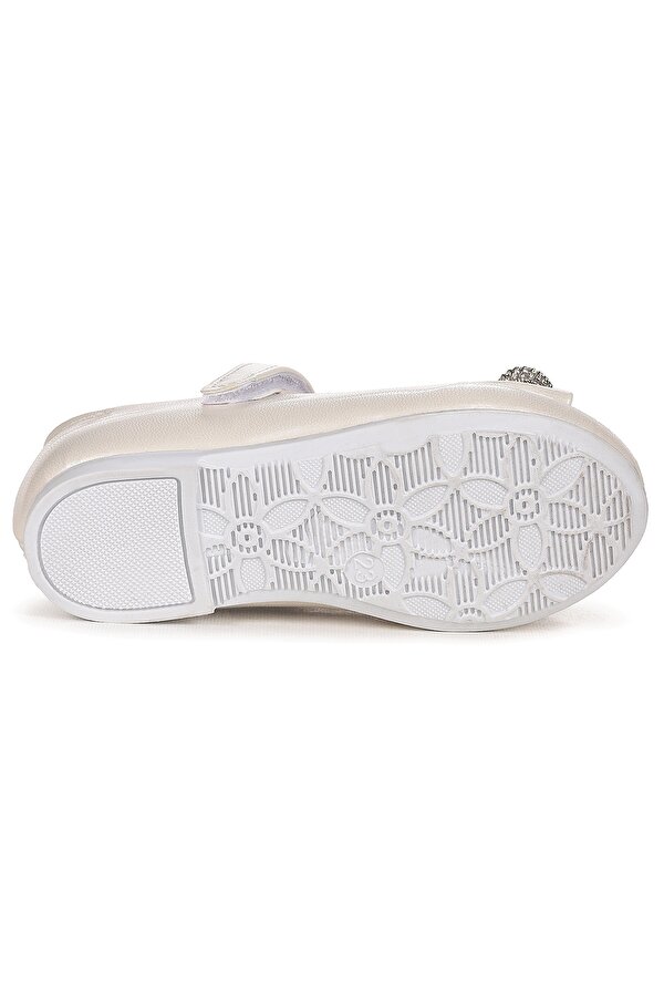 Kiko Kids Bowtie Papyon Taşlı Cırtlı Kız Çocuk Babet Ayakkabı Sedef