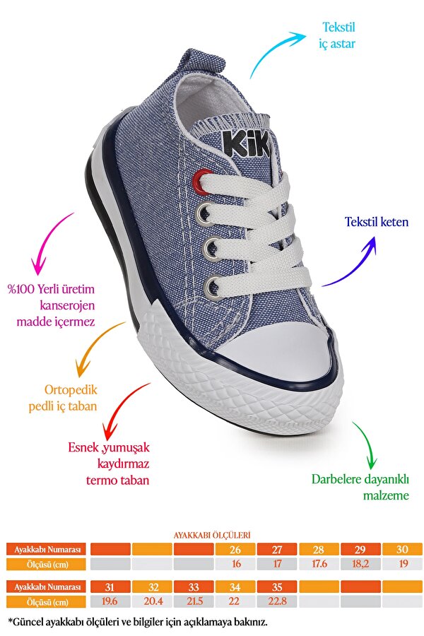 Kiko Kids Tinna Bağcıklı Erkek Çocuk Keten Spor Ayakkabı Kot Mavi