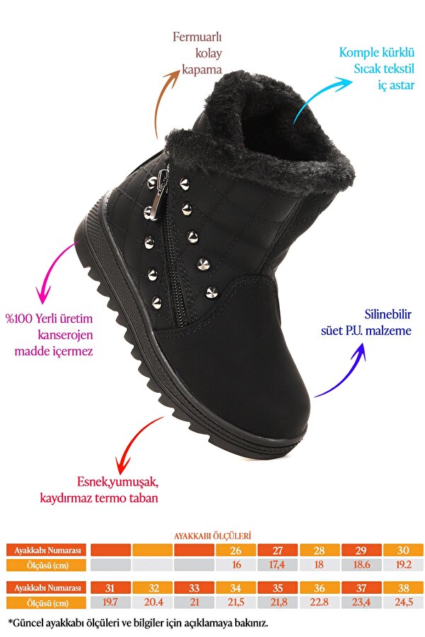 Kiko Kids Hezan Fermuarlı Kız Çocuk Bot Ayakkabı Siyah - Siyah