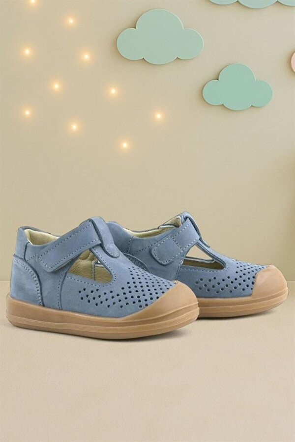 Rakerplus Shaun Hakiki Deri Gri Cırtlı Anatomik Bebek Sandalet