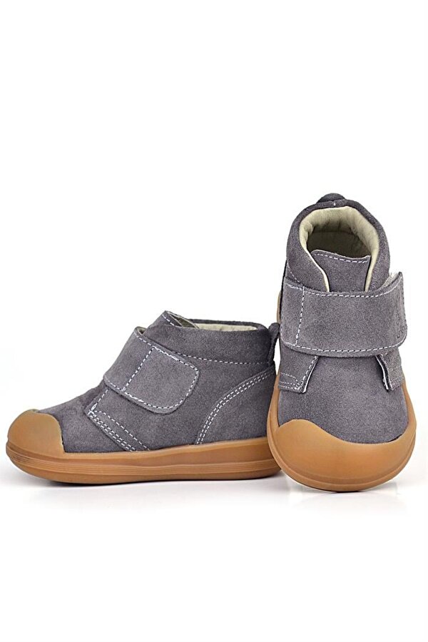Rakerplus Yoohoo Hakiki Deri Koyu Gri Cırtlı Unisex Bebek Bot