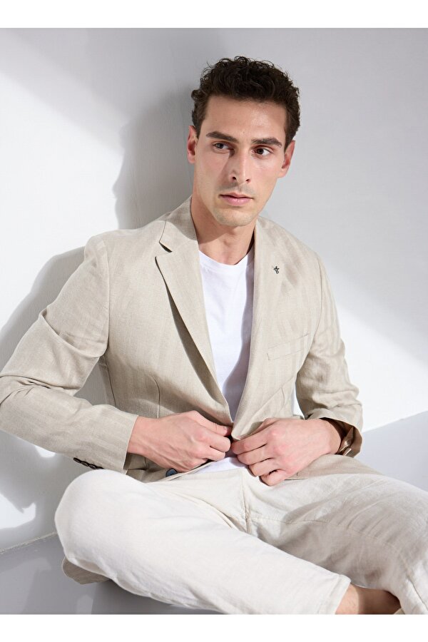 Fabrika Vizon Erkek Basic Armürlü %100 Keten Ceket F5SM-CKT 2560