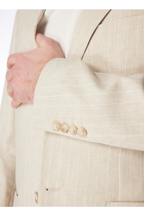 Fabrika Bej Erkek Mono Yaka Slim Fit Çizgili Ceket F4SM-CKT 0729