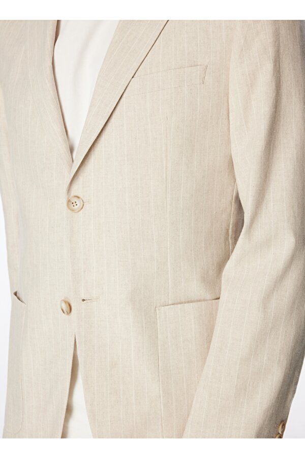 Fabrika Bej Erkek Mono Yaka Slim Fit Çizgili Ceket F4SM-CKT 0729