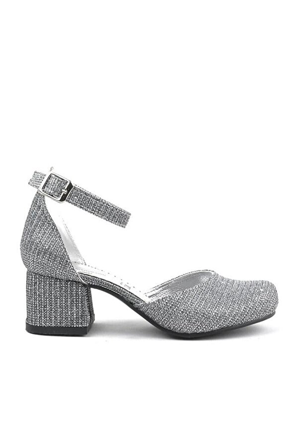 Hapshoe Kids Merida Platin Simli Kalın Topuklu Kız Çocuk Topuklu Ayakkabı