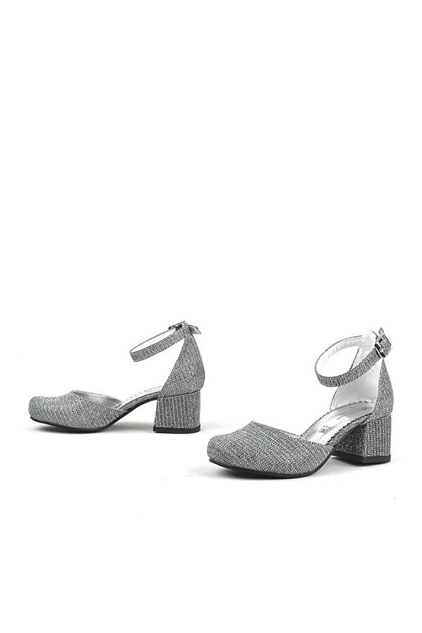 Hapshoe Kids Merida Platin Simli Kalın Topuklu Kız Çocuk Topuklu Ayakkabı