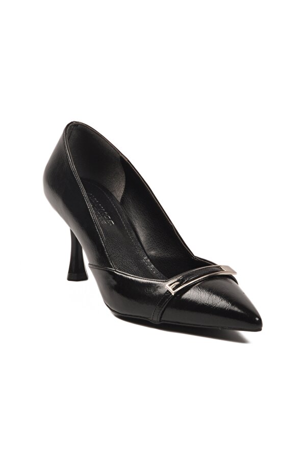 Ayakmod Siyah Kırışık Kadın İnce Kısa Topuklu Ayakkabı 575040 Z