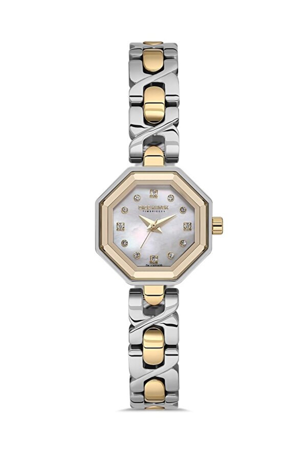 Dice Kayek DK.1.AG1420.04 Taşlı Tasarım Çelik Kordon Çelik Kasa 5 ATM Suya Dayanıklı Metalik-Altın Renk Kadın Kol Saati