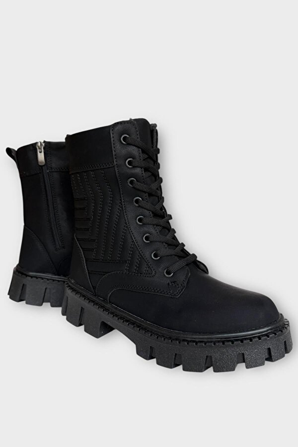 Liger Kışlık Bağcıklı Fermurlı Uzun Kadın Bot SİYAH