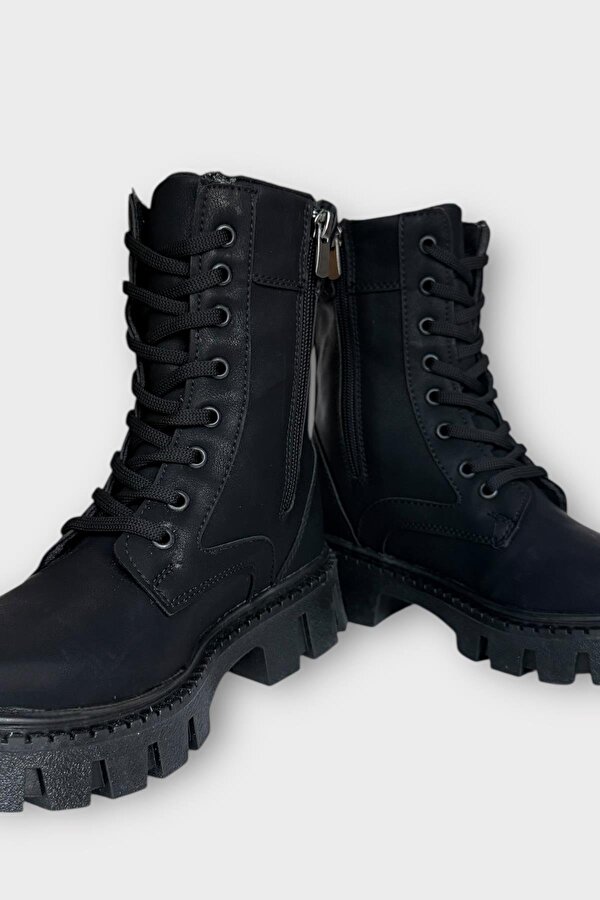 Liger Kışlık Bağcıklı Fermurlı Uzun Kadın Bot SİYAH