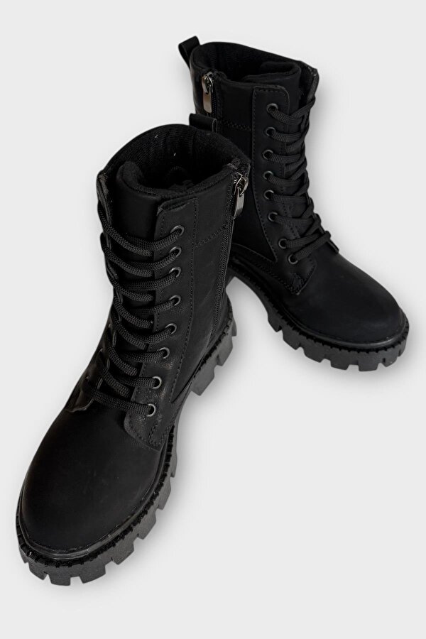 Liger Kışlık Bağcıklı Fermurlı Uzun Kadın Bot SİYAH