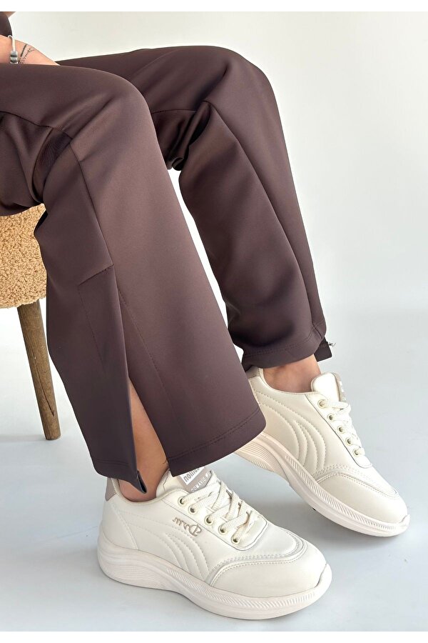 Pabucmarketi Bej Bağcıklı Kadın Spor Ayakkabı