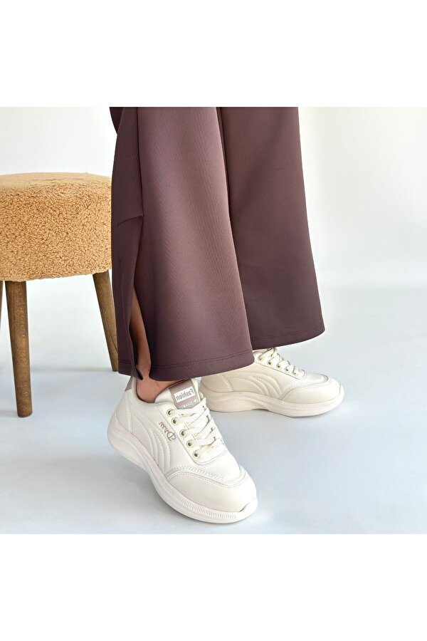 Pabucmarketi Bej Bağcıklı Kadın Spor Ayakkabı