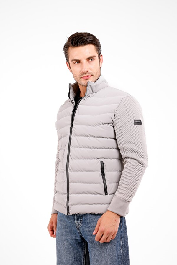 DECAS Vellum Kolları Triko İçi Astarlı Rüzgar Geçirmez Mont - Gri