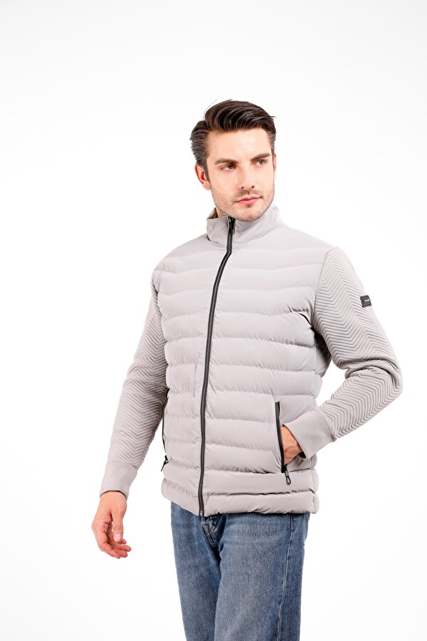 DECAS Vellum Kolları Triko İçi Astarlı Rüzgar Geçirmez Mont - Gri