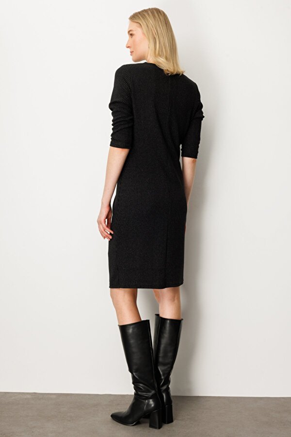 Ekol Kadın Önü Büzgülü Simli Midi Elbise 4921 Siyah