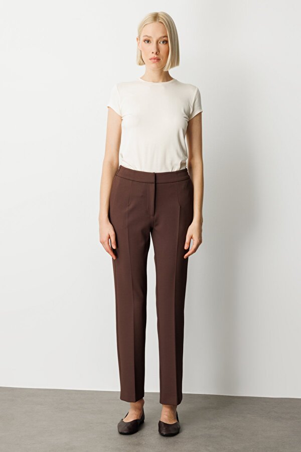 Ekol Kadın Beli Lastikli Bol Paça Pantolon 5035 Kahverengi