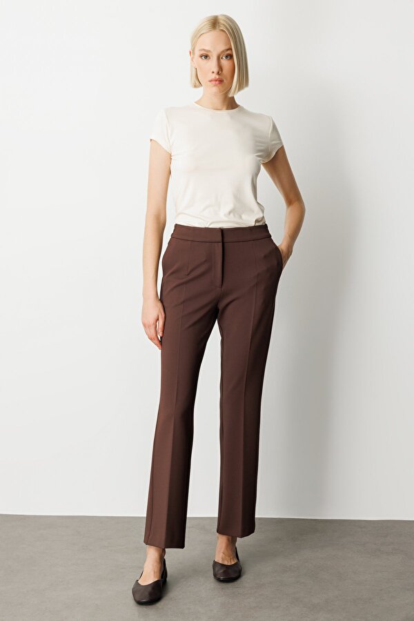 Ekol Kadın Beli Lastikli Bol Paça Pantolon 5035 Kahverengi