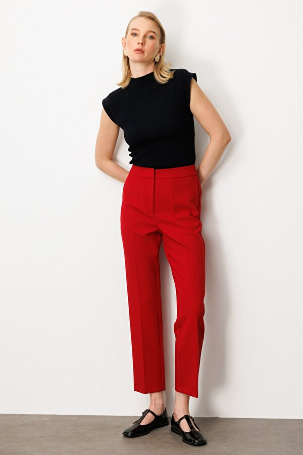 Ekol Kadın Boru Paça Yan Cepli Pantolon 5023 Kırmızı