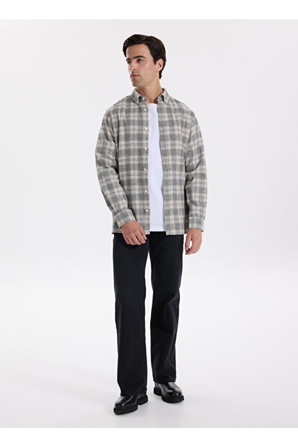 Yüksek Bel Geniş Paça Straight Siyah Kadın Denim Pantolon F5WL-PNT0189