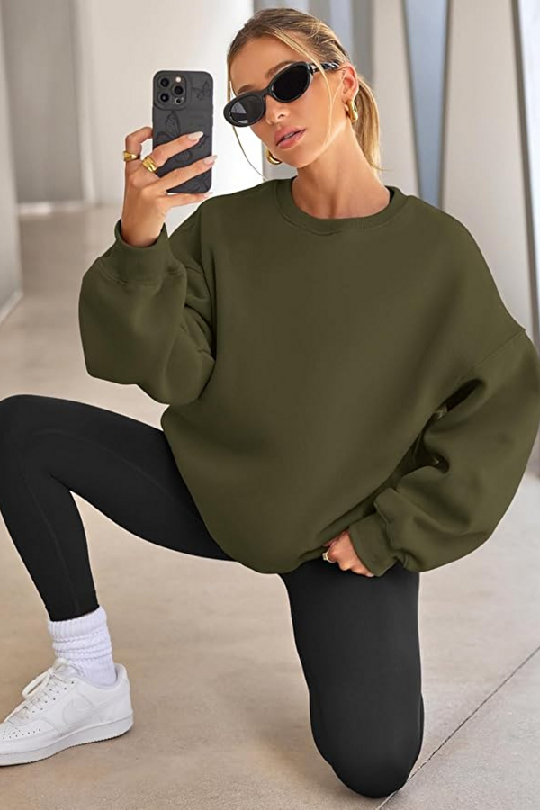 GENIUS STORE Genıus Store Kadın Sweatshirt Oversize Geniş Kalıp İçi Şardonlu Bisiklet Yaka Oversize Sweatshirt KADIN-SWEATSHIRT