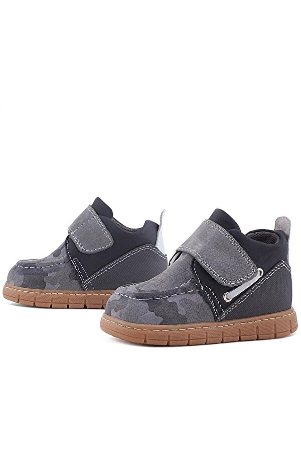 Rakerplus Hakiki Deri Gri Kamuflaj Desenli Cırt Cırtlı Bebek Bot