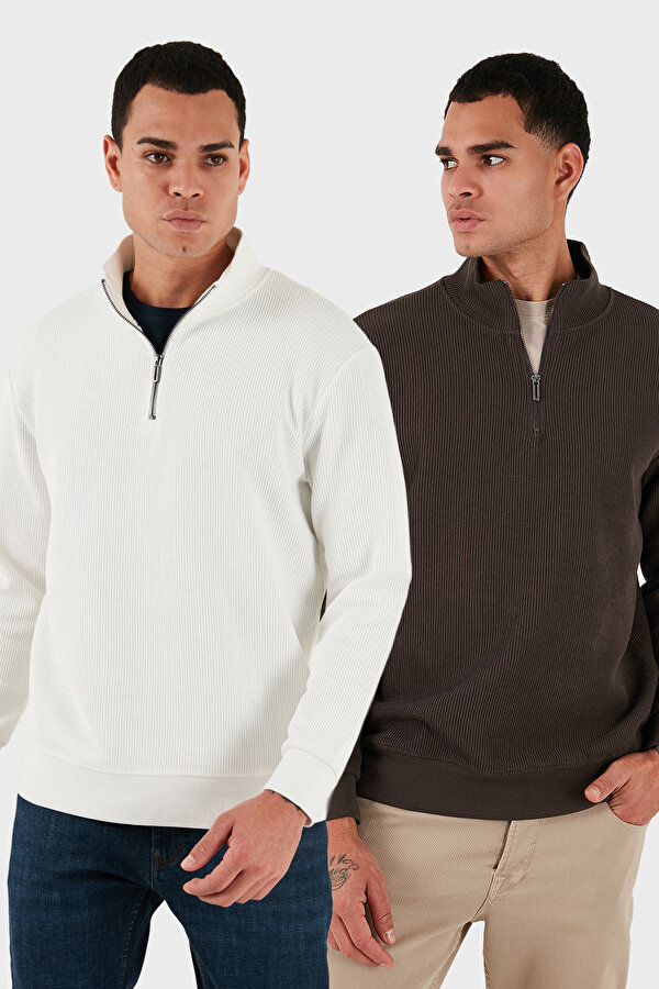 Erkek Sweat 5905716S2 Ekru-Koyu Kahve