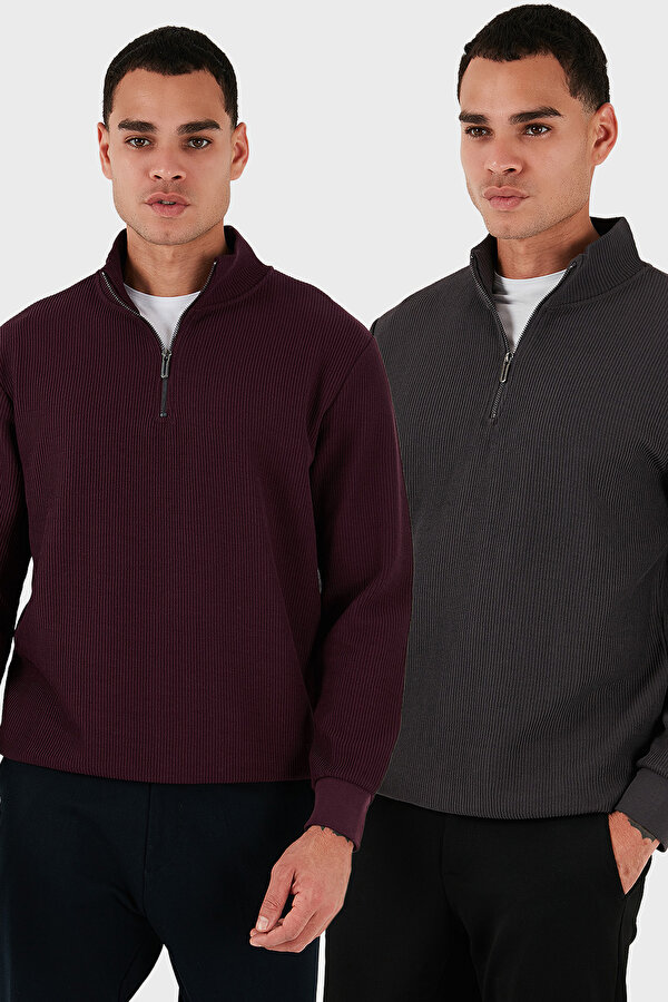 Erkek Sweat 5905716S2 ANTRASİT-VİŞNE