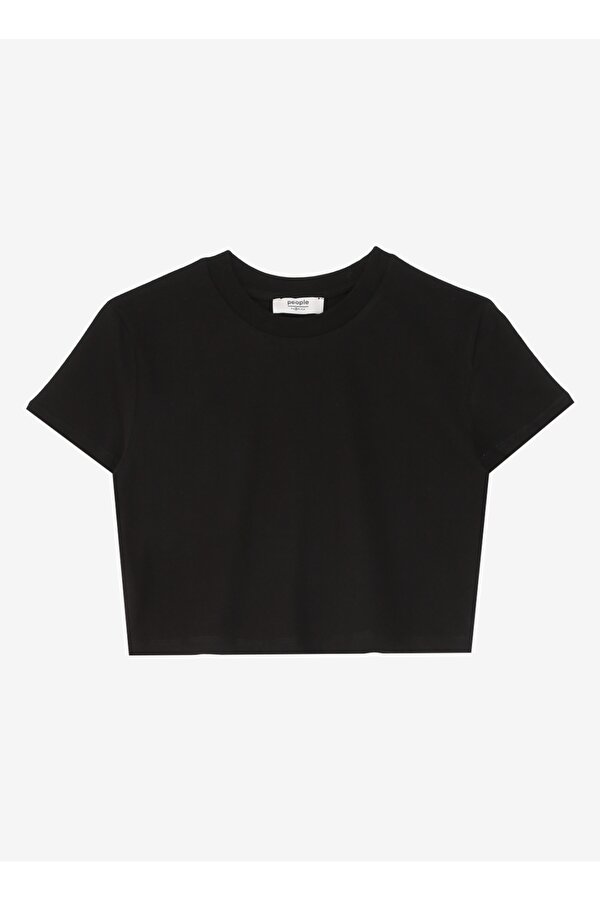 People by Fabrika Bisiklet Yaka Düz Siyah Kadın T-Shirt SPBF4SL-TST5603