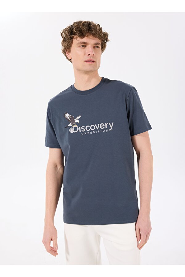 D4SM-TST3306 Antrasit Bisiklet Yaka Basic Baskılı Erkek T-Shirt