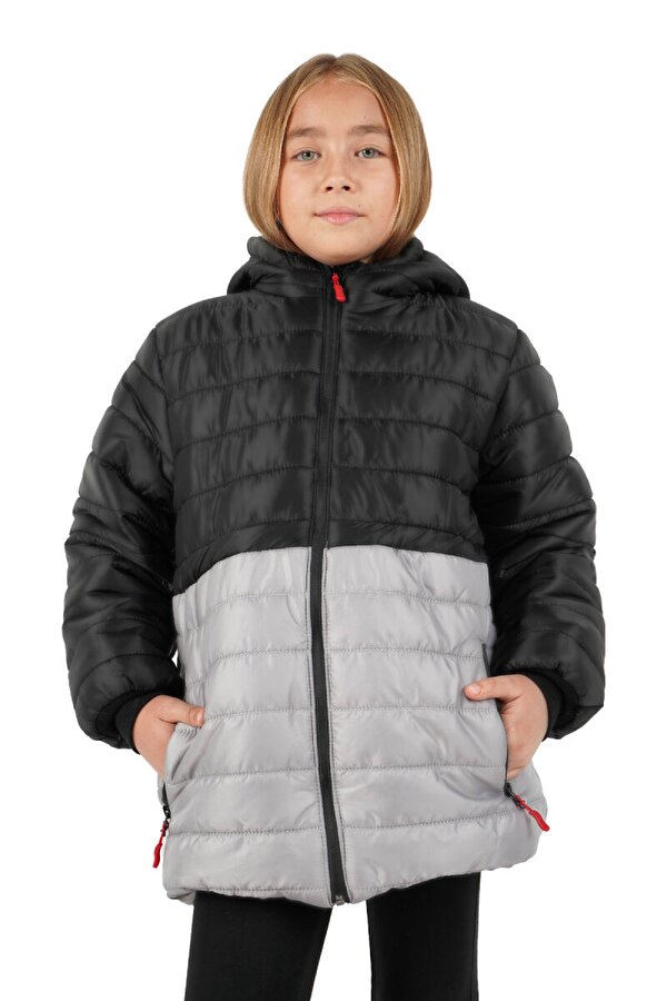 D1fference İçi Kürklü Su ve Rüzgar Geçirmez Kapüşonlu Kız Çocuk Mont