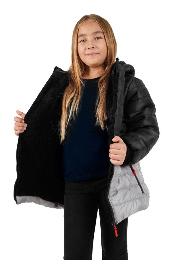 D1fference İçi Kürklü Su ve Rüzgar Geçirmez Kapüşonlu Kız Çocuk Mont