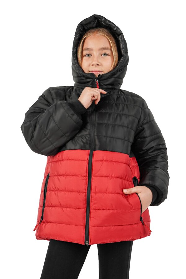D1fference İçi Kürklü Su ve Rüzgar Geçirmez Kapüşonlu Kız Çocuk Mont