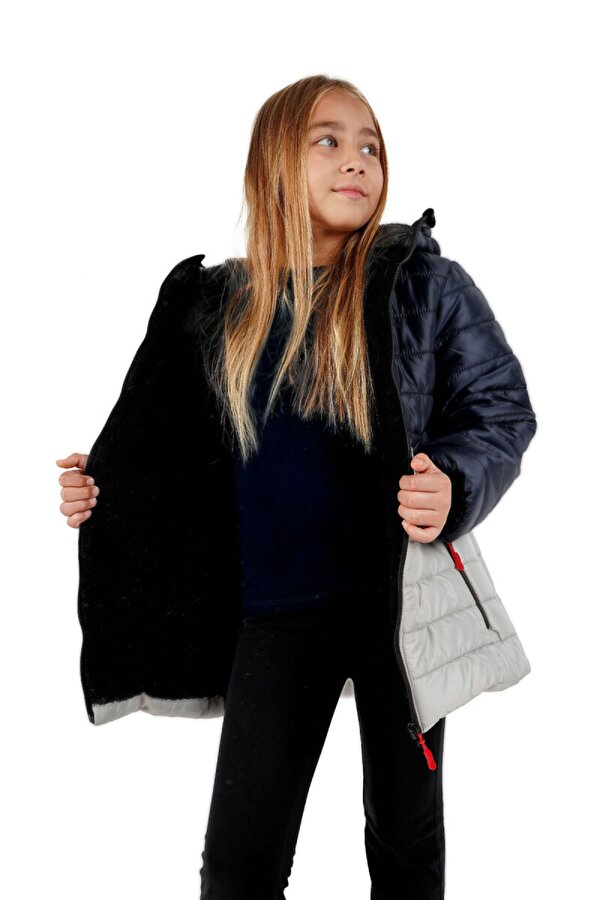 D1fference İçi Kürklü Su ve Rüzgar Geçirmez Kapüşonlu Kız Çocuk Mont