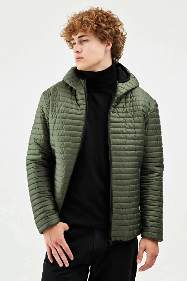 D1fference İçi Astarlı Su ve Rüzgar Geçirmez Cepli Kapüşonlu Erkek Mont