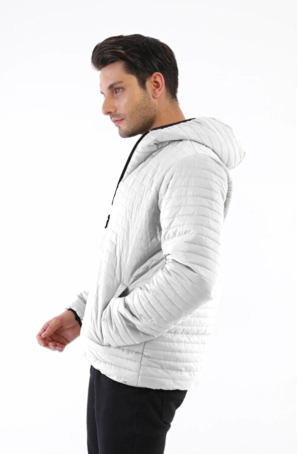 D1fference İçi Astarlı Su ve Rüzgar Geçirmez Cepli Kapüşonlu Erkek Mont