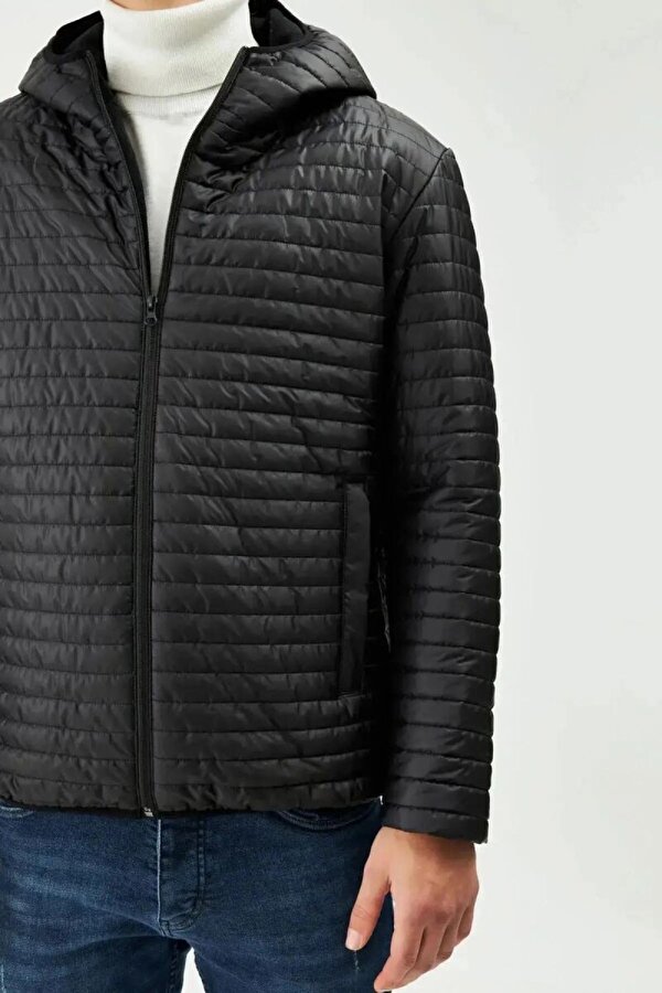 D1fference İçi Astarlı Su ve Rüzgar Geçirmez Cepli Kapüşonlu Erkek Mont