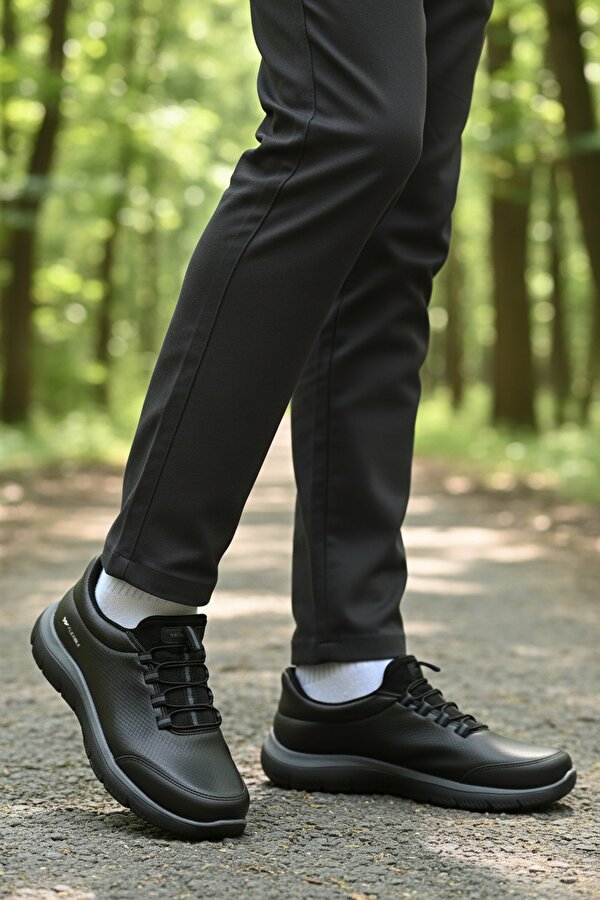 Walkway Siyah Bilekten Lastikli Erkek Spor Ayakkabı Flexible Pu M