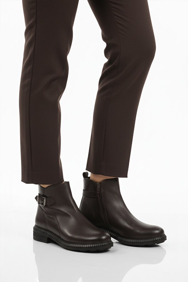 Ayakmod Kahve Hakiki Deri İçi Polarlı Kaymaz Kadın Bot 20913-1 Z