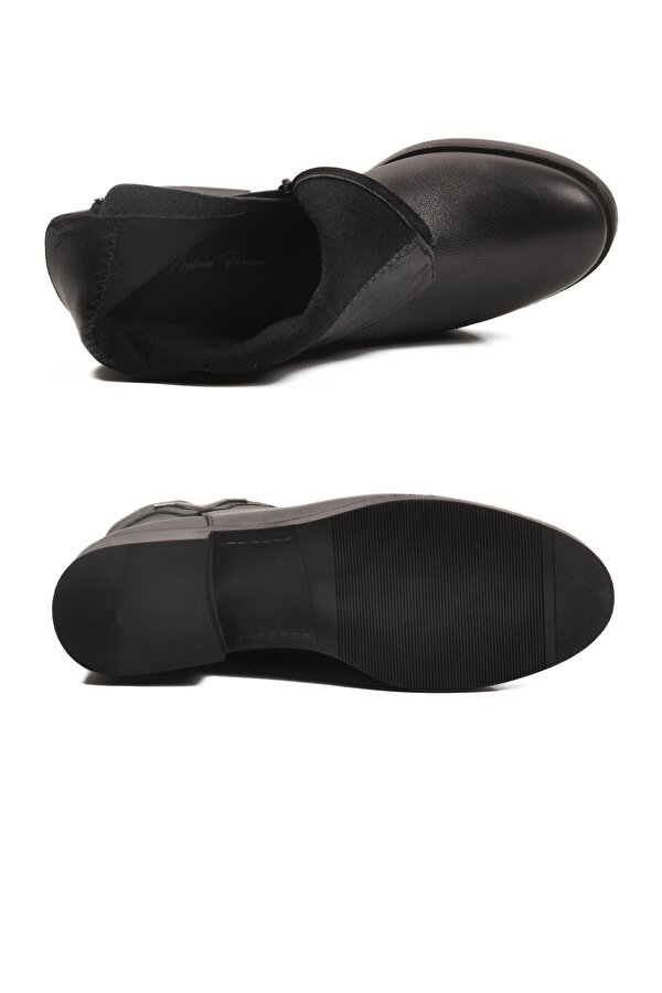 Ayakmod Siyah Hakiki Deri İçi Polarlı Kaymaz Kadın Bot 21893-1 Z