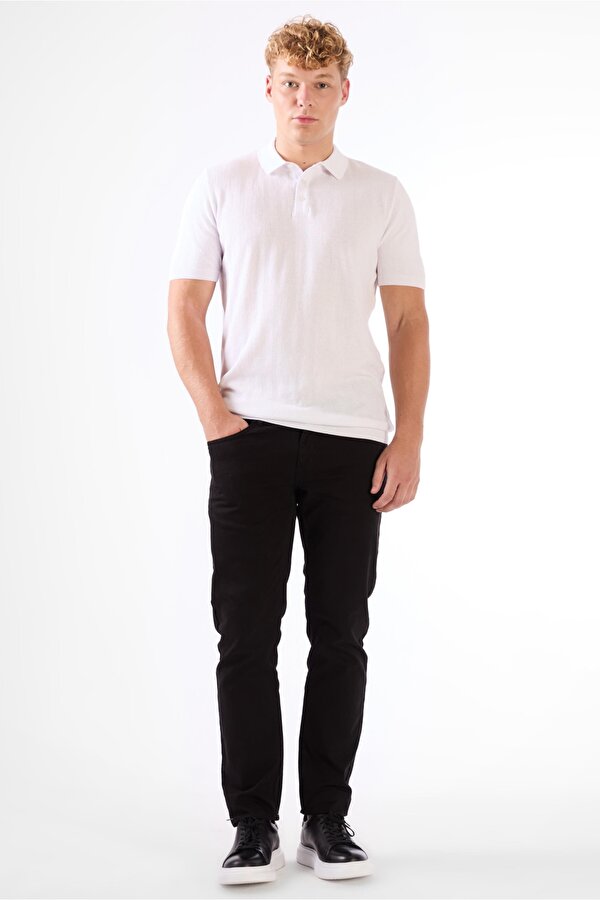 Dufy Beyaz Erkek Slim Fit Balıksırtı Desenli Polo Yaka Triko