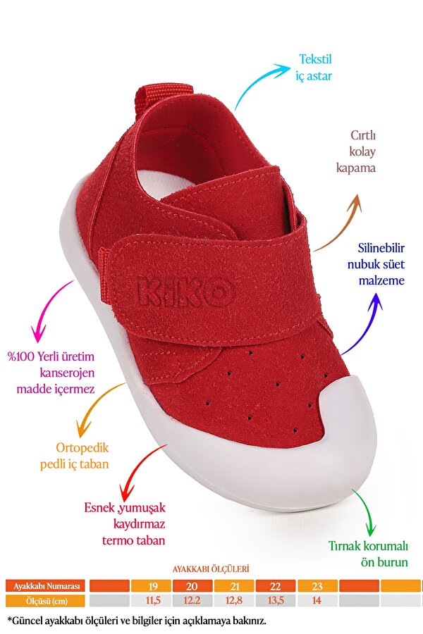 Kiko Kids Rosie İlk Adım Cırtlı Kız Bebek Günlük Ayakkabı Kırmızı